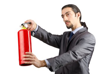man met brandblusser in brandbestrijding concept