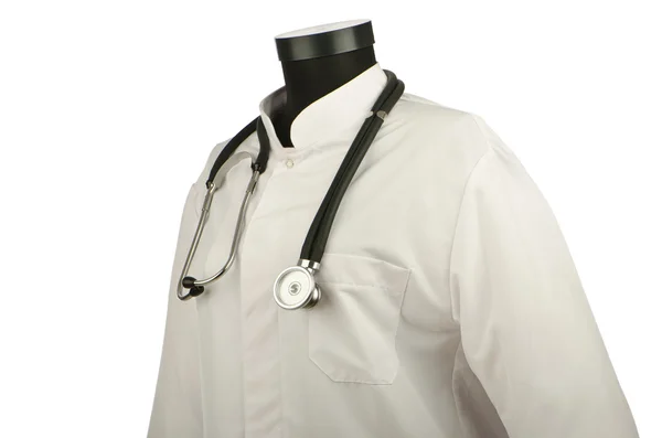 Medical coat and stethoscope isolated on white — Stock Photo, Image