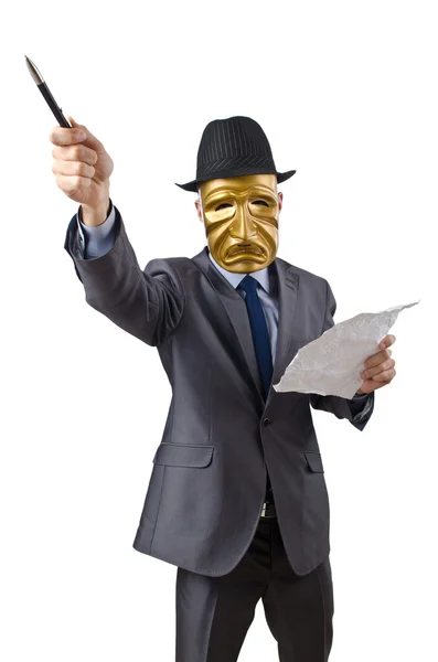 Mann mit Maske auf Weiß — Stockfoto