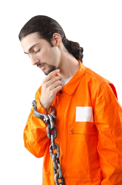 在监狱中的橙色长袍刑事 — 图库照片