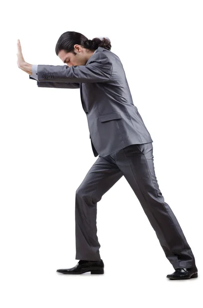 Businessman pushing away virtual obstacles — Stock Photo, Image