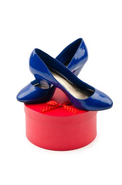 Shoes and gift box in fashion concept clipart