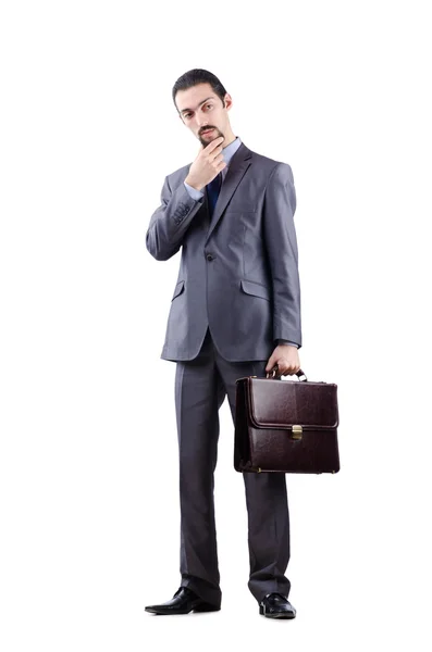 Бізнесмен з портфелем на білому — стокове фото