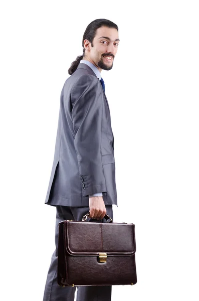 ホワイト上のブリーフケースを持ったビジネスマン — ストック写真