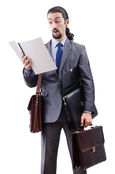 Бізнесмен з портфелем на білому — стокове фото