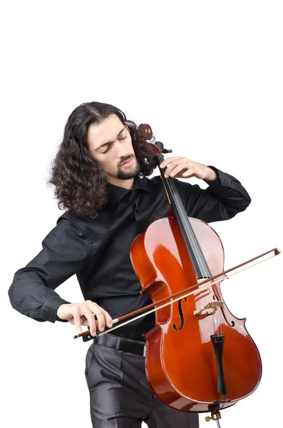Homme jouant du violoncelle sur blanc — Photo