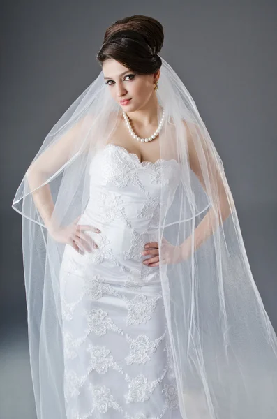 stock image Bride in wedding dress in studio shooting