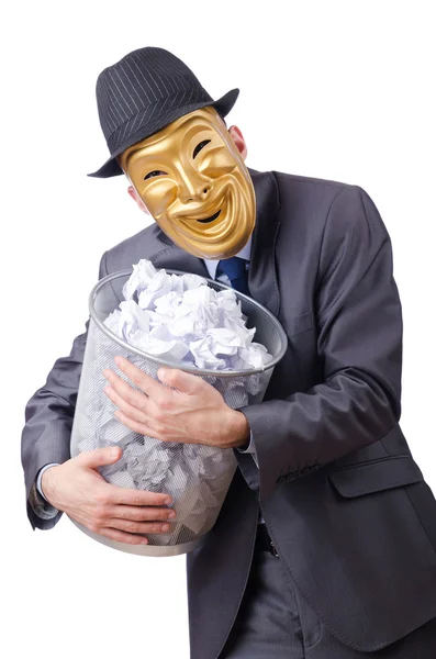 Concepto de espionaje con hombre enmascarado en blanco — Foto de Stock