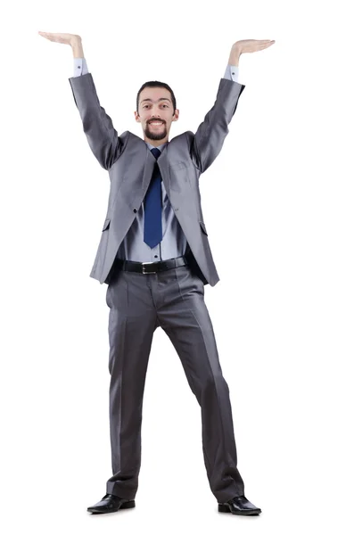 stock image Businessman pushing away virtual obstacles