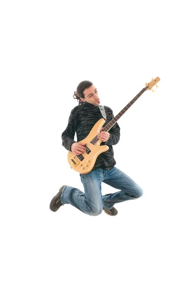 Guitar player jumping in the air — Stock Photo, Image