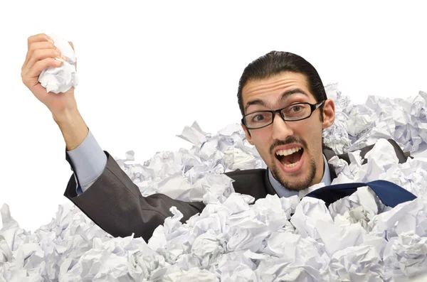 Man with lots of waste paper — Stock Photo, Image