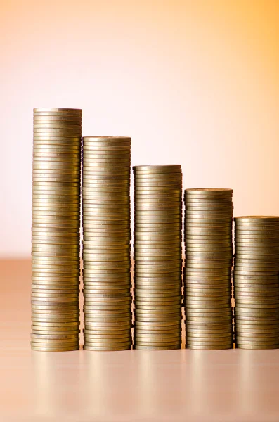 stock image Golden coins in high stacks