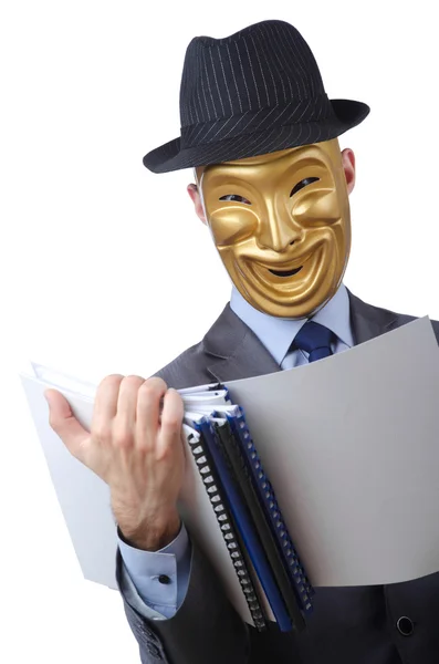 Spionage koncept med maskerade mannen på vit — Stockfoto