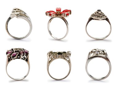 Set of jewellery rings on white clipart