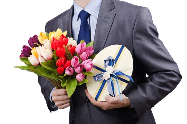 Obchodník, dárkové a květiny — Stock fotografie
