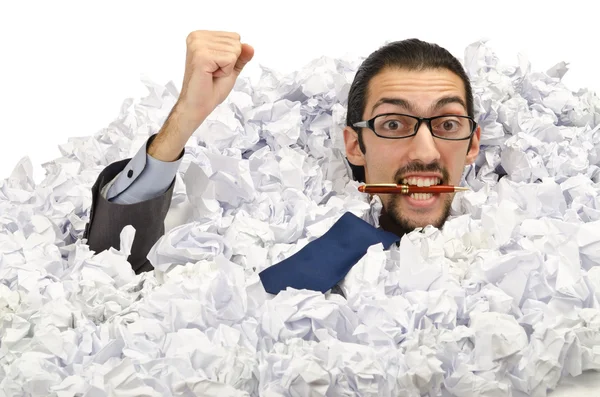 Człowiek z dużą ilością odpadów papieru — Zdjęcie stockowe