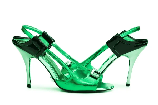 Зелене жіноче взуття на білому тлі — стокове фото