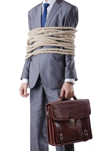 Uomo d'affari legato con corda — Foto Stock