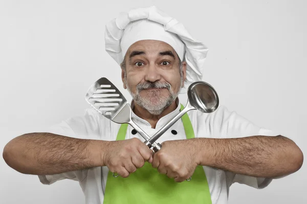 Attractive chef with ladle — Stock Fotó