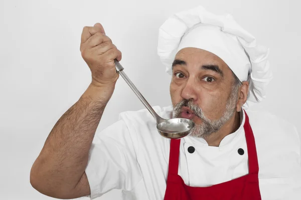 Attractive chef with ladle — Stock Fotó