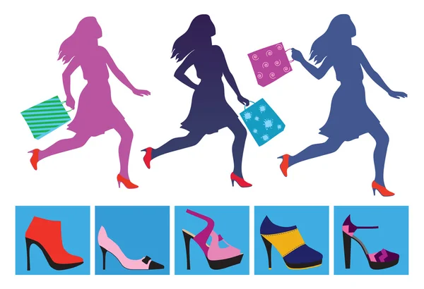 Compras chicas y zapatos de moda — Archivo Imágenes Vectoriales