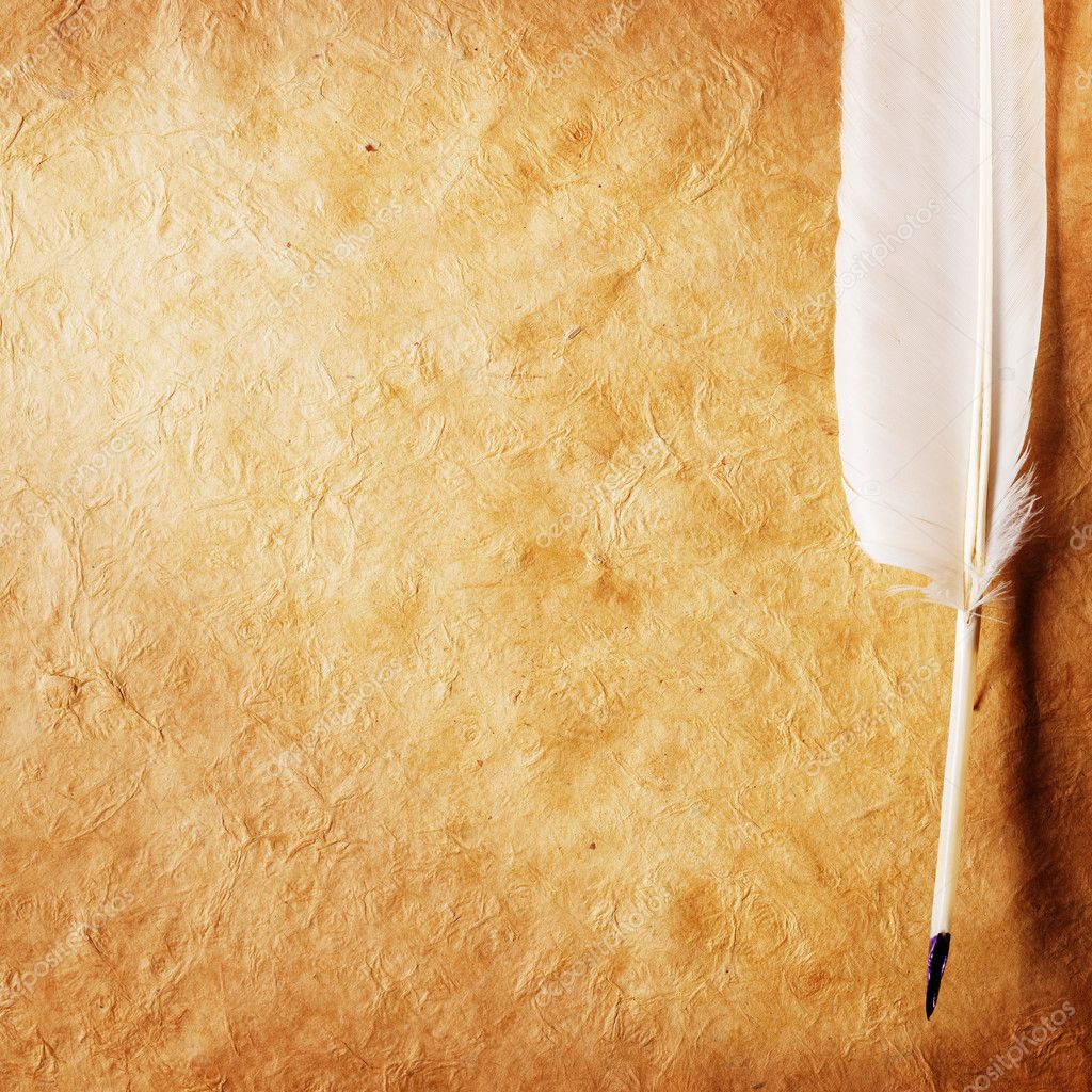 Feather on a old paper — Stock Photo © Irochka #9594396