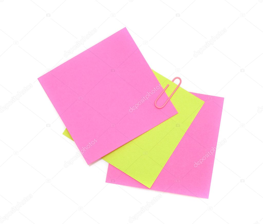 Three post-it notes over white background