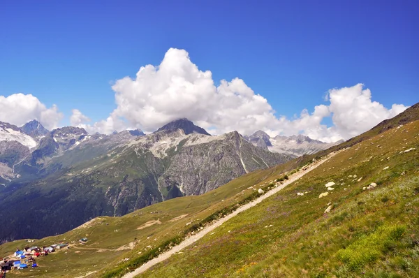 stock image Nice panoramic view of high mountain Dombaj. Russia