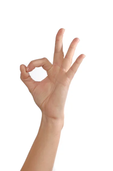 Handzeichen der Frau ok isoliert auf weißem Hintergrund — Stockfoto