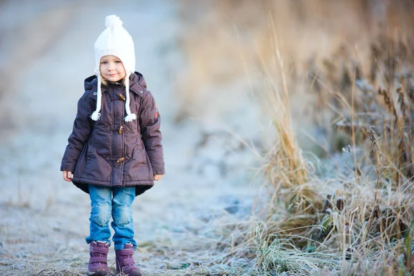 Liten flicka utomhus på vinterdag — Stockfoto