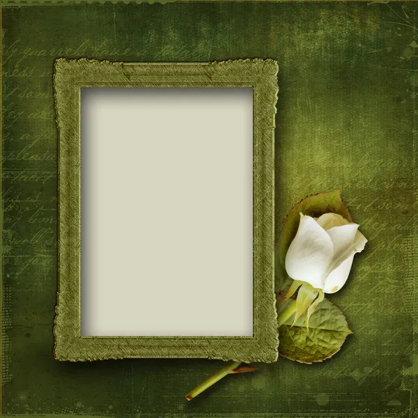 Vintage background with frame and rose — Stock Photo, Image