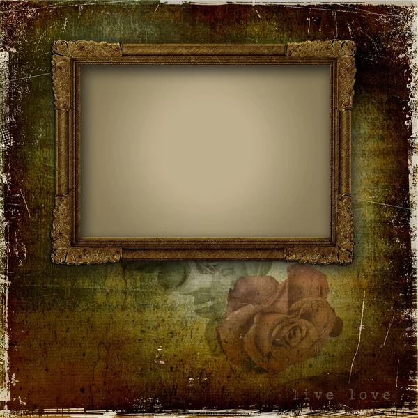 Вінтажний фон з рамкою і трояндою — стокове фото