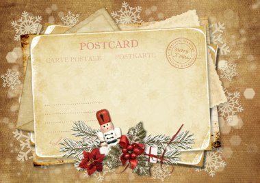 Christmas vintage greeting card with Nutcracker clipart