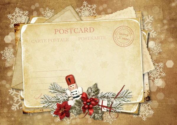 Karácsonyi vintage üdvözlés kártya-val Diótörő — Stock Fotó