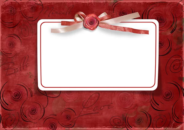 Fondo rojo de San Valentín con tarjeta — Foto de Stock