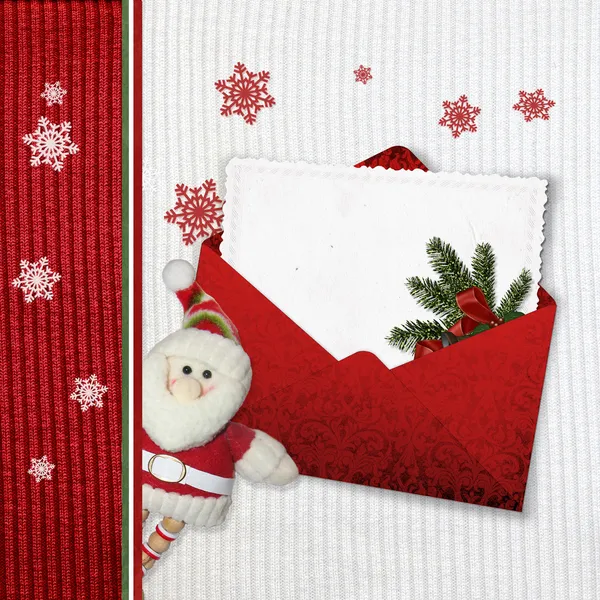 Cartões de férias com Papai Noel em fundo de malha — Fotografia de Stock