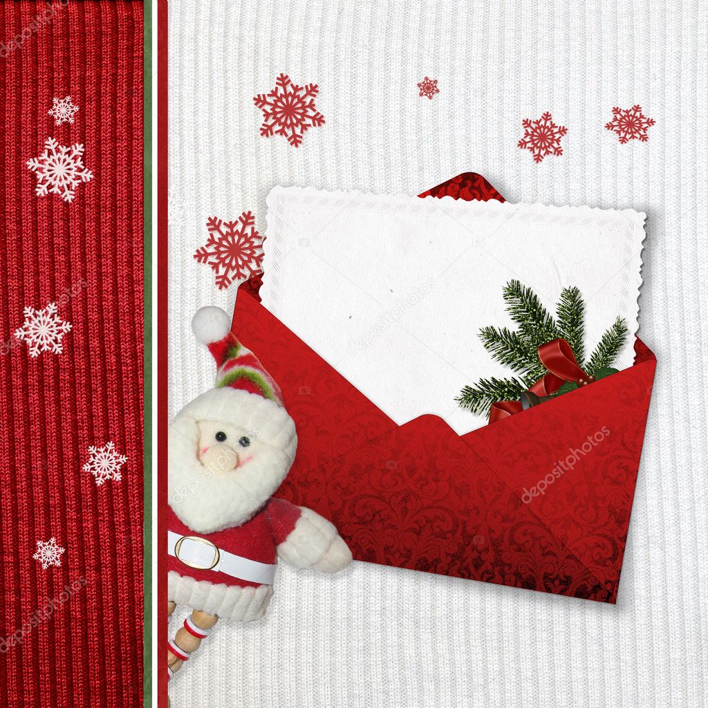 Holiday Cards with Santa Claus on knitted background