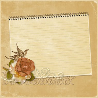 Vintage background with a notebook and a rose clipart