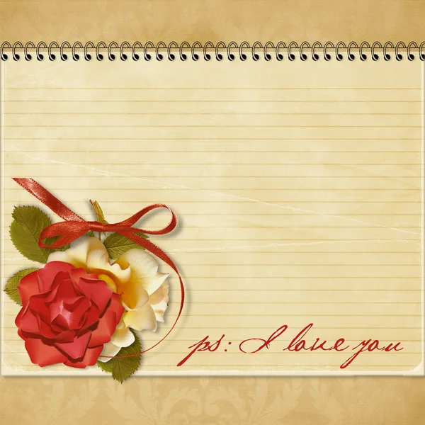 Cartão de saudação vintage com uma rosa — Fotografia de Stock