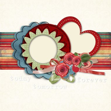 Retro card for congratulations or invitation with flowers clipart