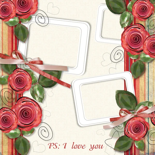 祝贺或 invitati 与玫瑰的的美丽复古卡 — 图库照片