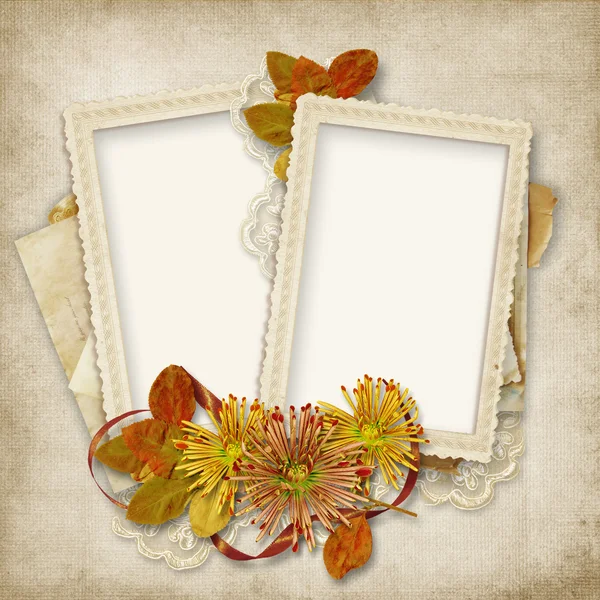 Ročník karta s květinami a krajka — Stock fotografie