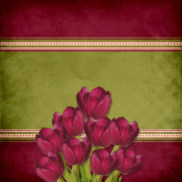 Винтажный фон с букетами тюльпанов — стоковое фото