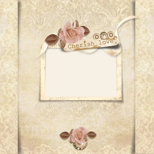 Oude frame met rozen op Victoriaanse achtergrond — Stockfoto