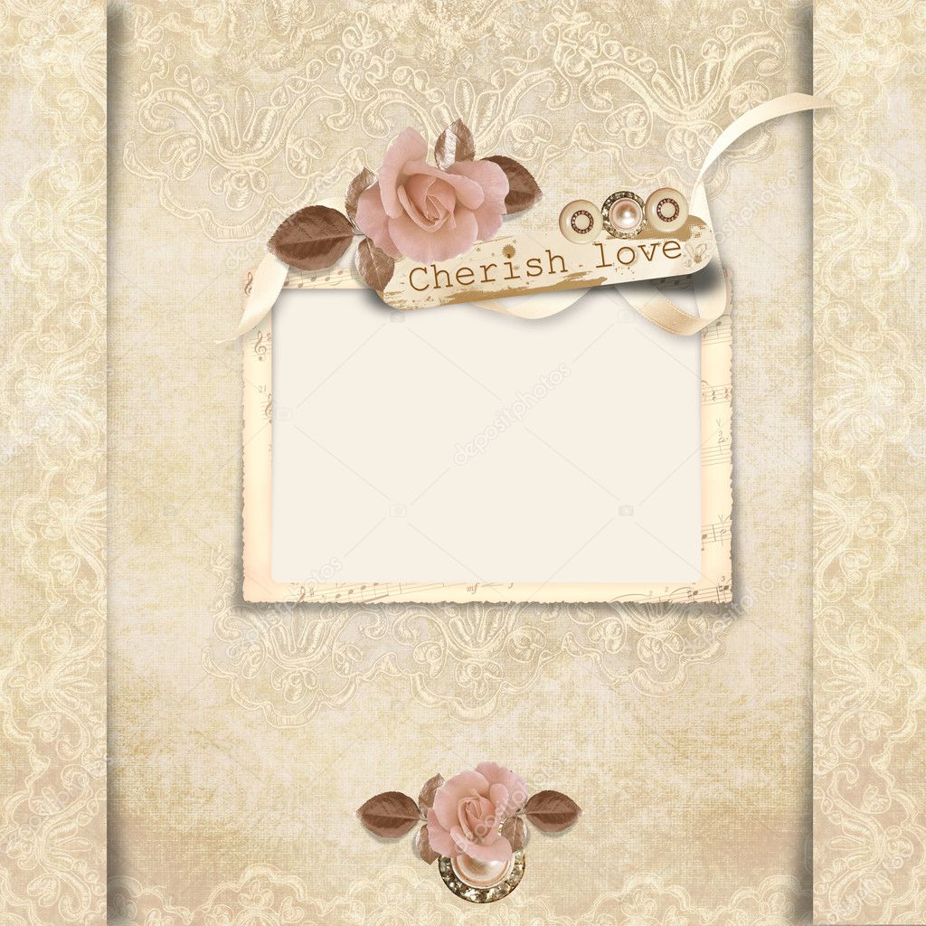Old frame with roses on victorian background