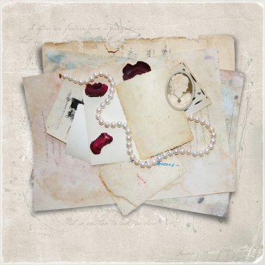 Vintage background with old cards and cameo clipart