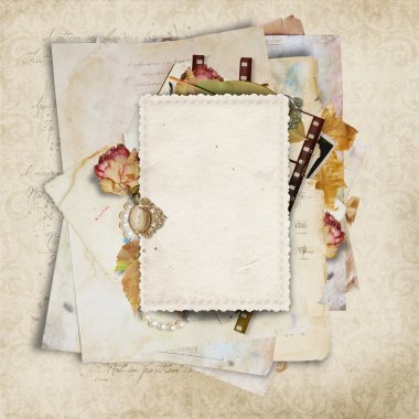 Vintage background with old cards and filmstrip clipart