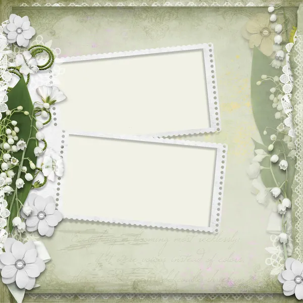 Ročník pozadí s rámem a bílé jarní květiny — Stock fotografie