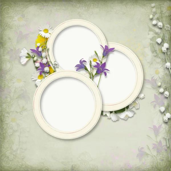 Vintage background with frame and spring flowers — Stock Photo, Image