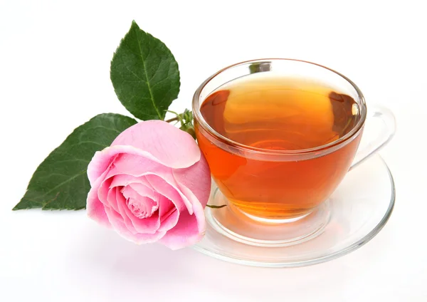 Chá e rosa rosa — Fotografia de Stock